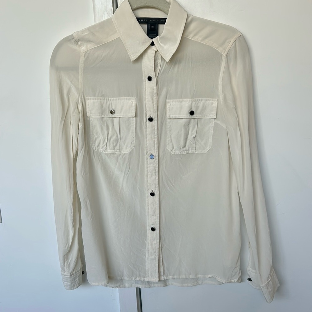 Marc by Marc Jacobs 100% Silk Blouse Off White Cream Sz XS